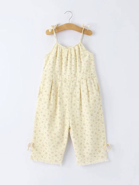 Floral Baby Girl Sleeveless Jumpsuit with Pockets