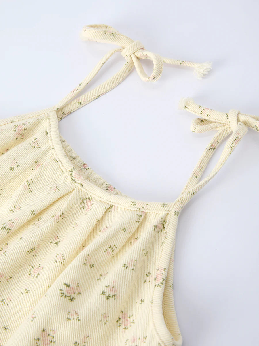 Floral Baby Girl Sleeveless Jumpsuit with Pockets