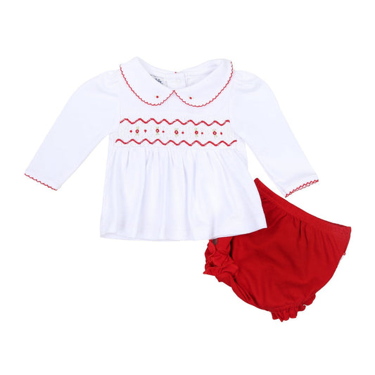 Christmas Smocked Ruffle Long Sleeve Diaper Cover Set