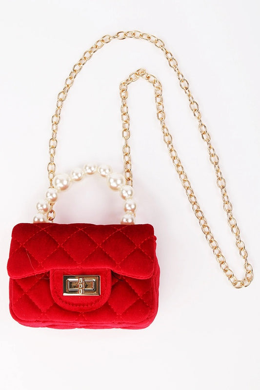 Purse - Red Velvet Purse with Pearl Handle