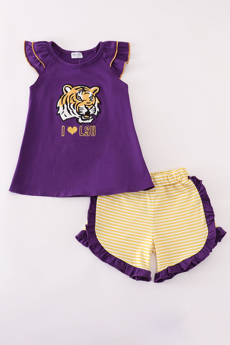 LSU I love 2 pc Ruffle Shorts Set