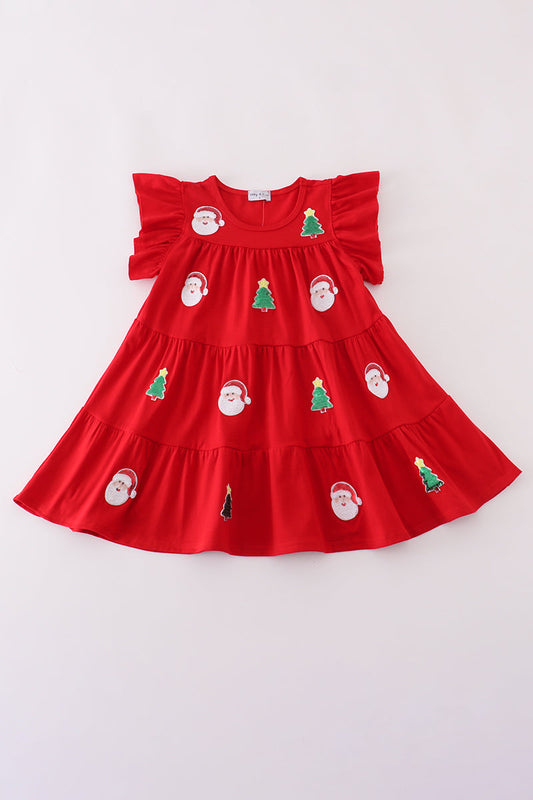 Christmas Sequin Tiered Ruffle Dress - Red