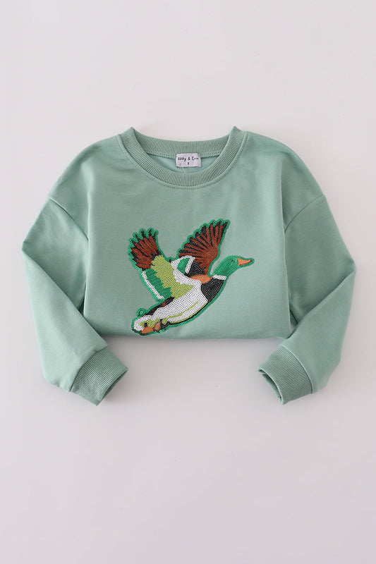 Duck Sequin Sweatshirt - Sage - Adult