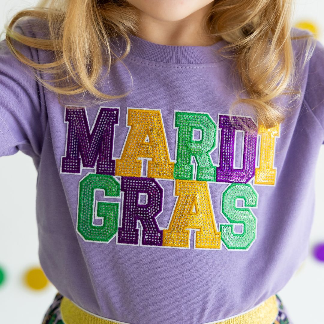 Mardi Gras Sequin Short Sleeve T Shirt Lavender