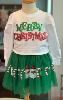 Sequin Long Sleeve Merry Christmas Top