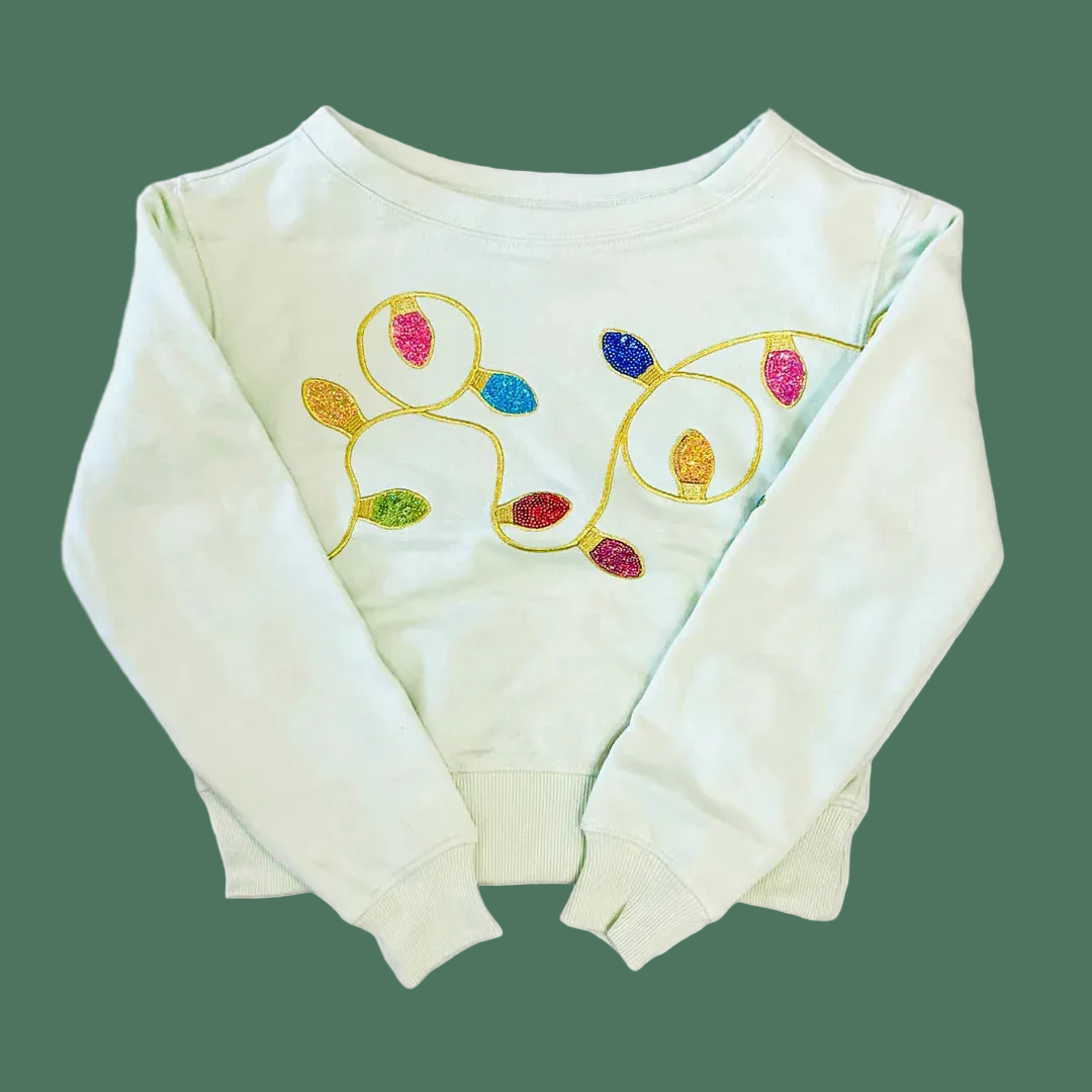 Christmas Sequin Lights Sweatshirt - Mint Green