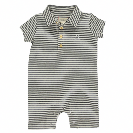 DRIFT Black/Cream Stripe Pique Polo Romper