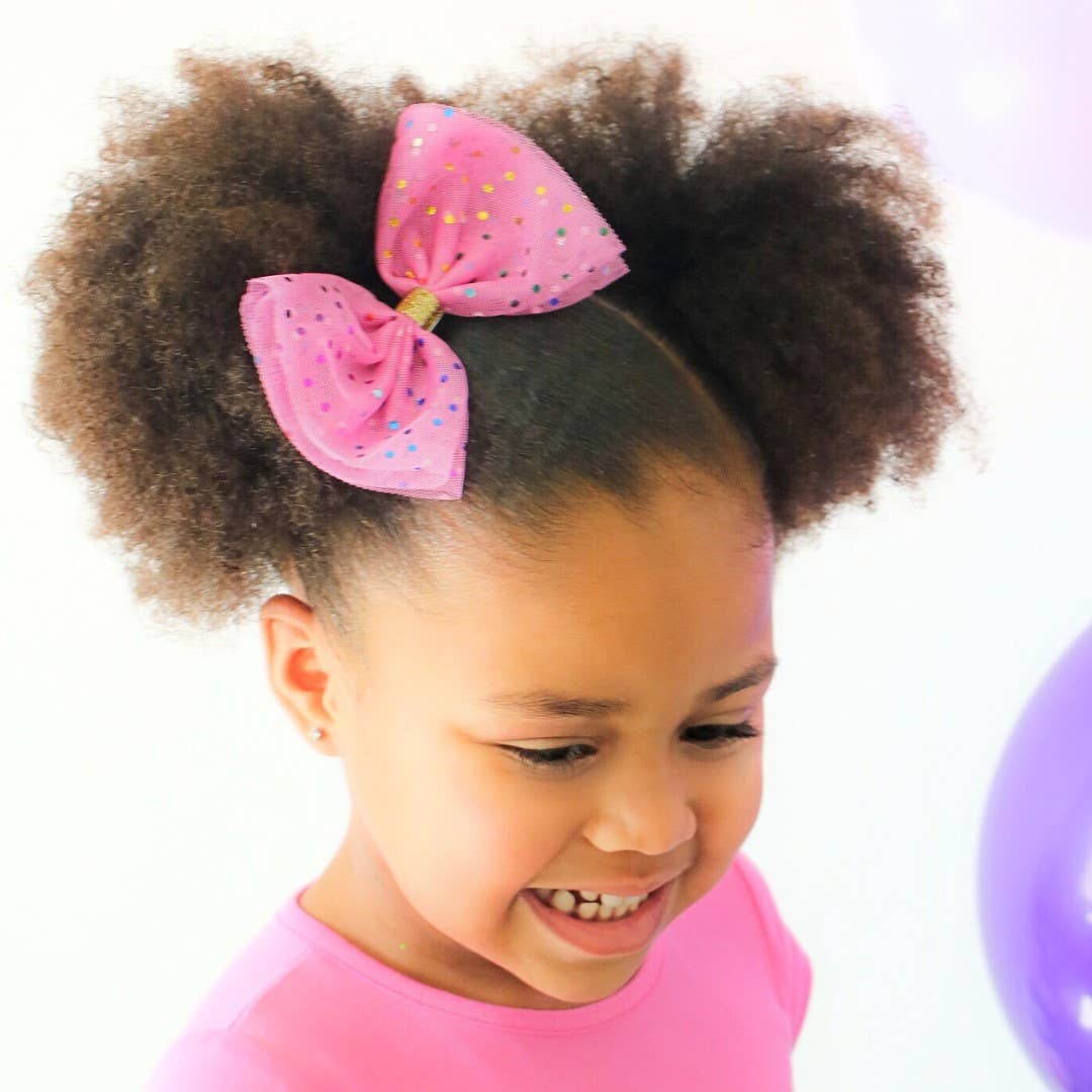 Hair Bow - Raspberry Confetti Tulle Bow Clip