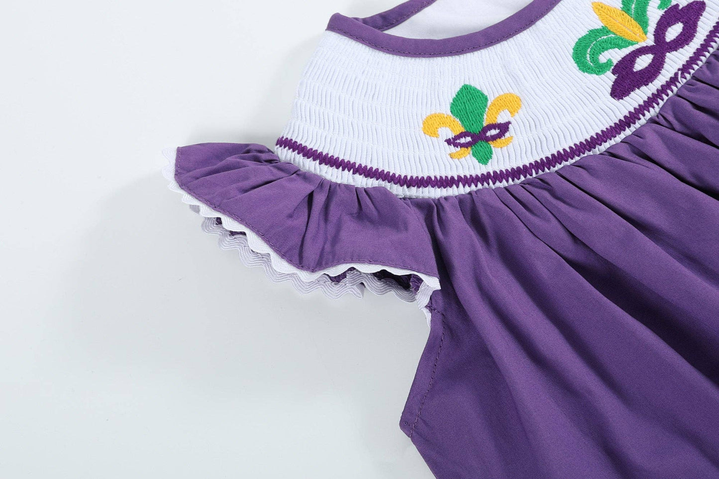 Purple and Gingham Mardi Gras Smocked Bishop Dress