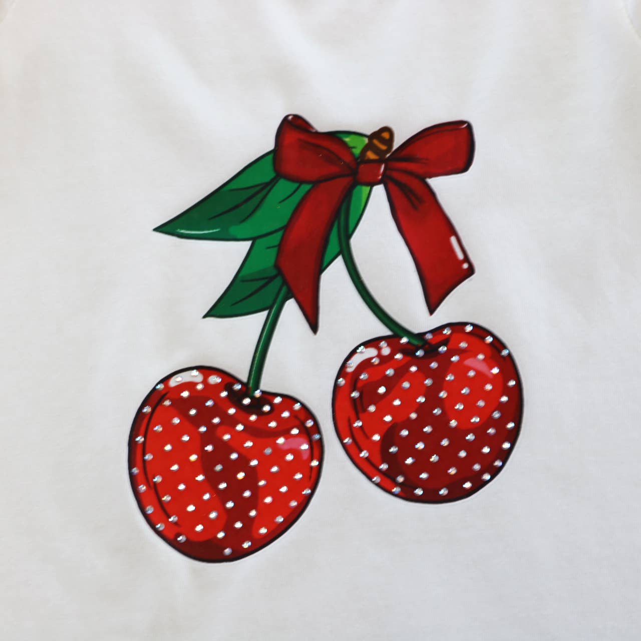 Rhinestone Cherry Tee: WHITE