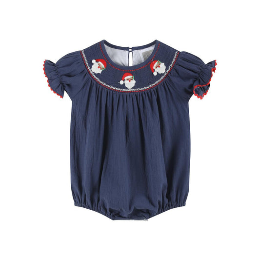 Navy Blue Santa Smocked Bubble