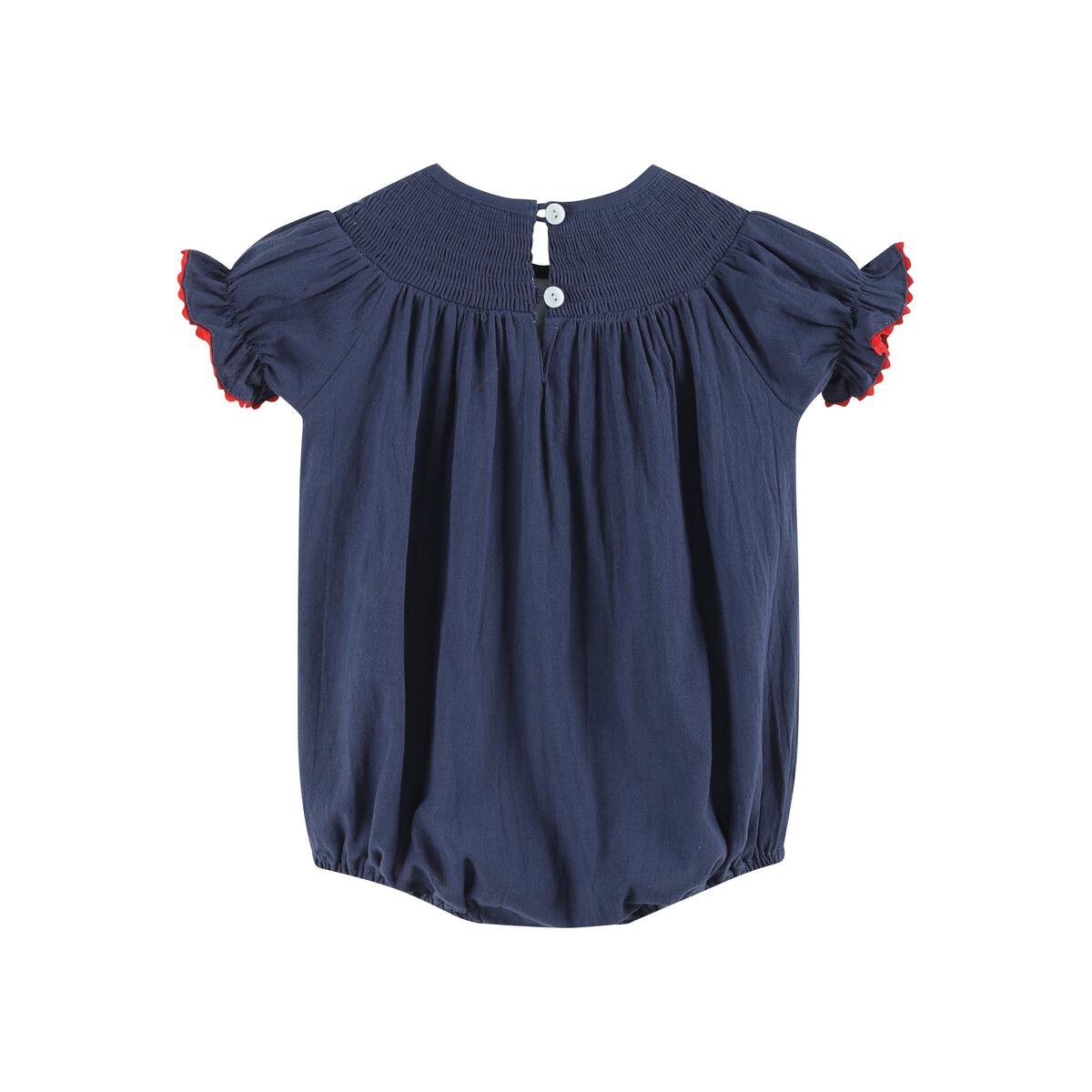 Navy Blue Santa Smocked Bubble