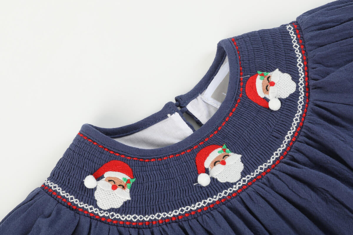 Navy Blue Santa Smocked Bubble
