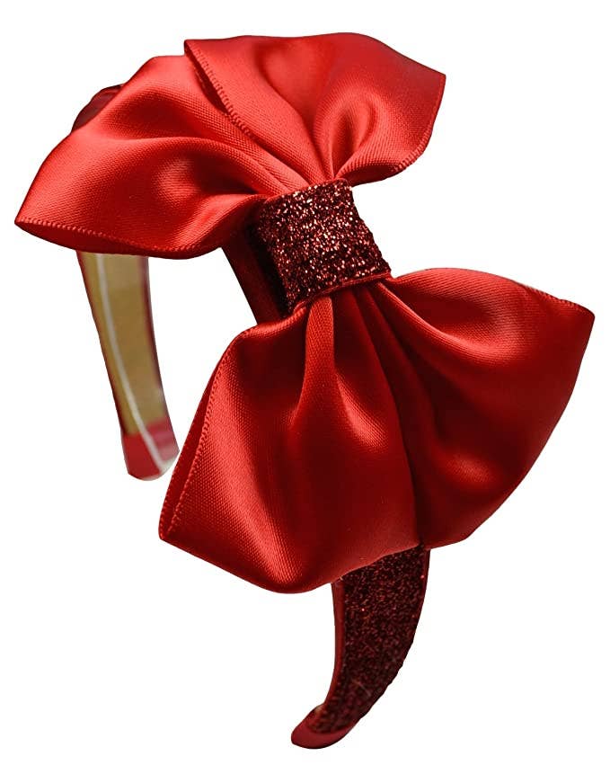 Sparkling Glitter Girls Satin Bow Arch Headband: Black