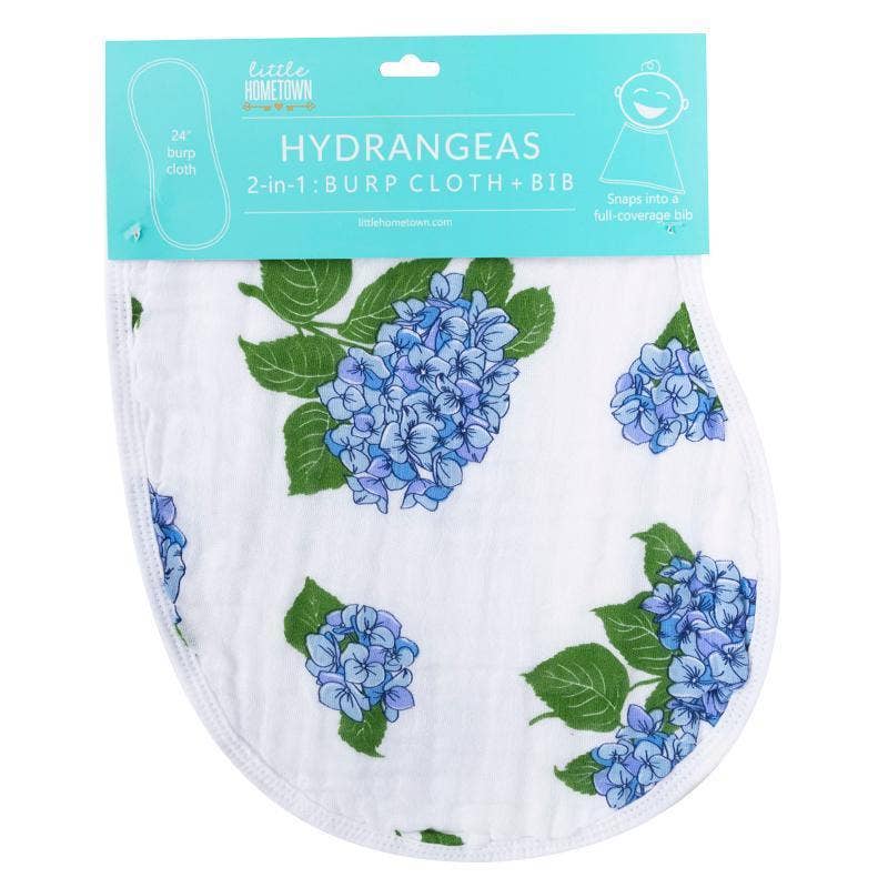 Burp Cloth - Hydgrangeas Baby Burp Cloth and Bib (2 in 1)
