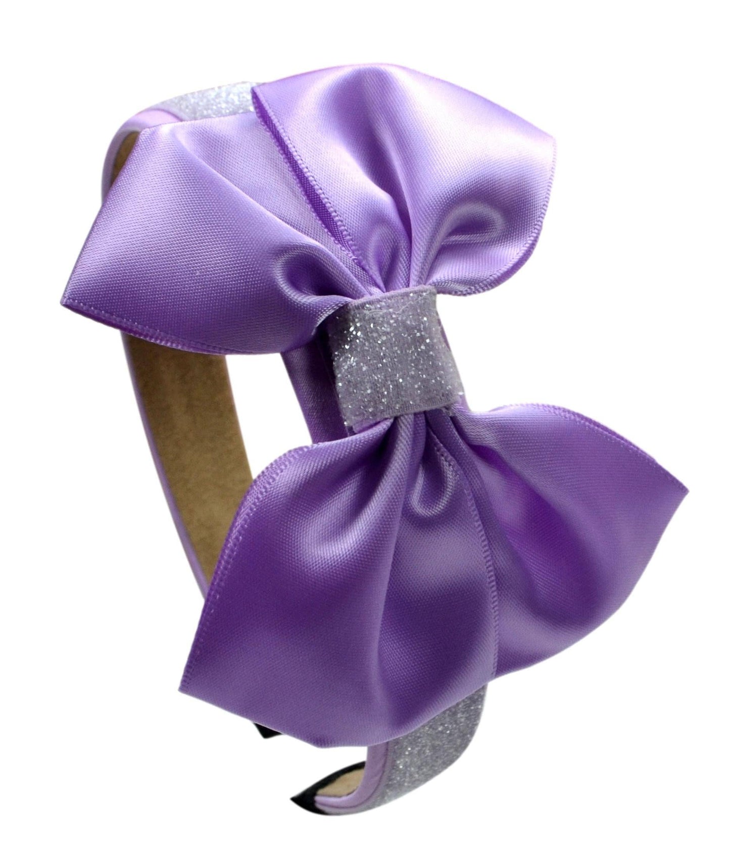 Sparkling Glitter Girls Satin Bow Arch Headband: Black