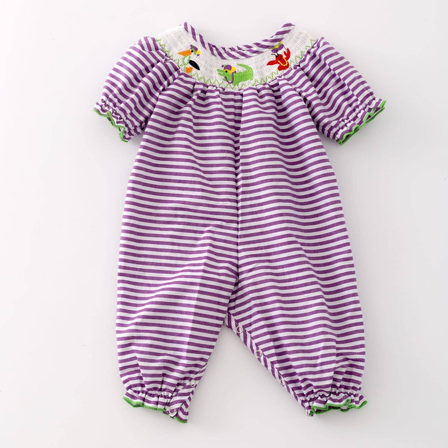 Mardi Gras Smocked Baby Romper