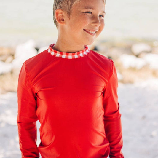 Kids Summer Swimwear - Rashguard - Red Gingham
