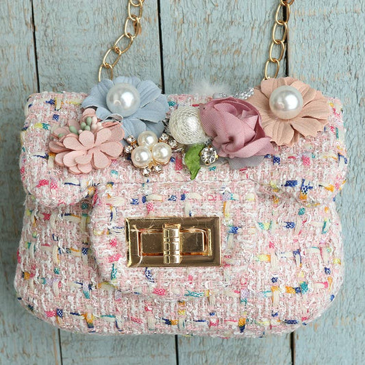 Purse - Tweed Flower Purse: Pink