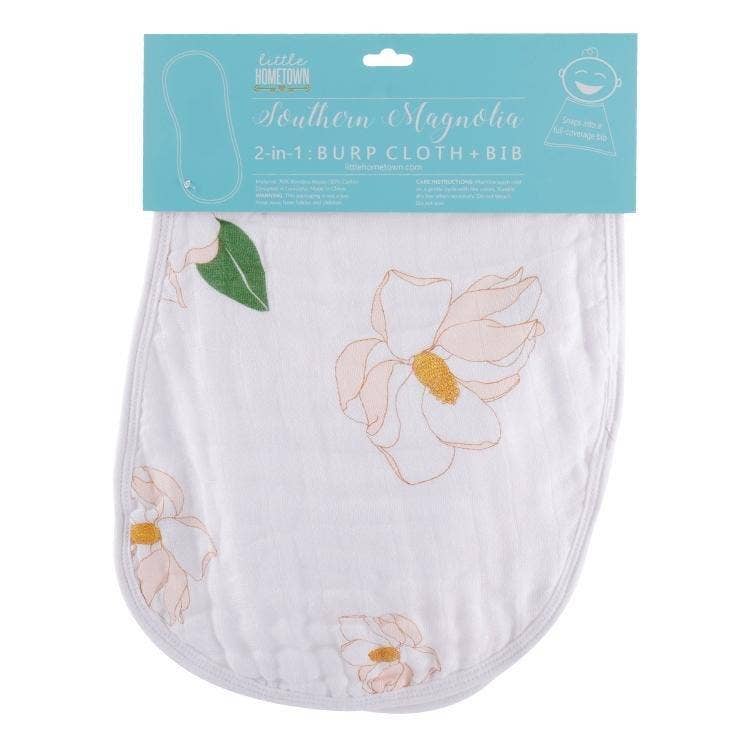 Burp Cloth - Southern Magnolia Baby Burp Cloth and Bib (2 in 1)
