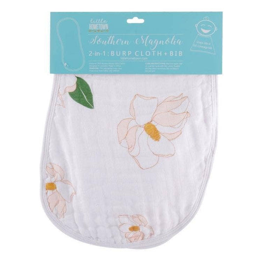 Burp Cloth - Southern Magnolia Baby Burp Cloth and Bib (2 in 1)