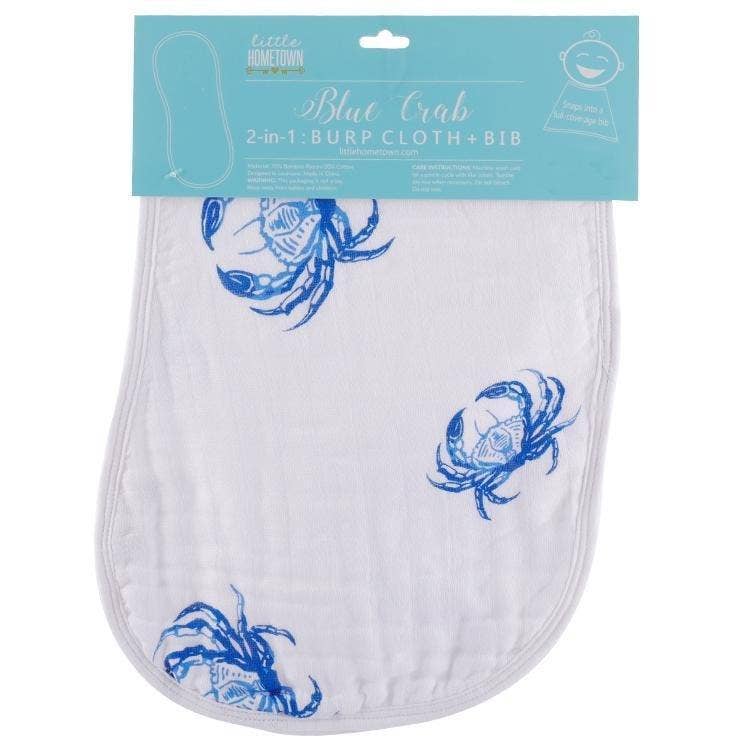 Burp Cloth - Blue Crab Baby Burp Cloth and Bib (2 in 1)
