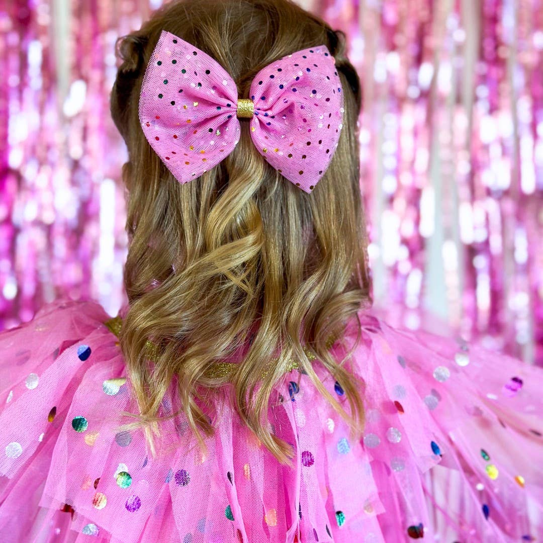 Hair Bow - Raspberry Confetti Tulle Bow Clip