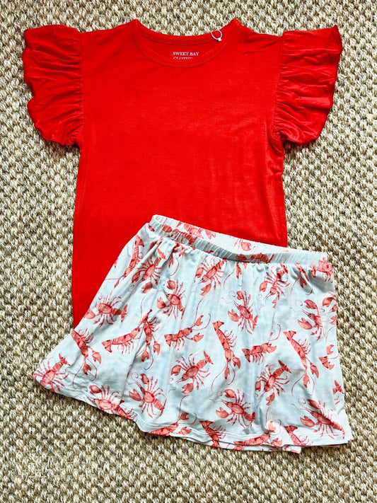 Red Ruffle Cap Sleeve Tee