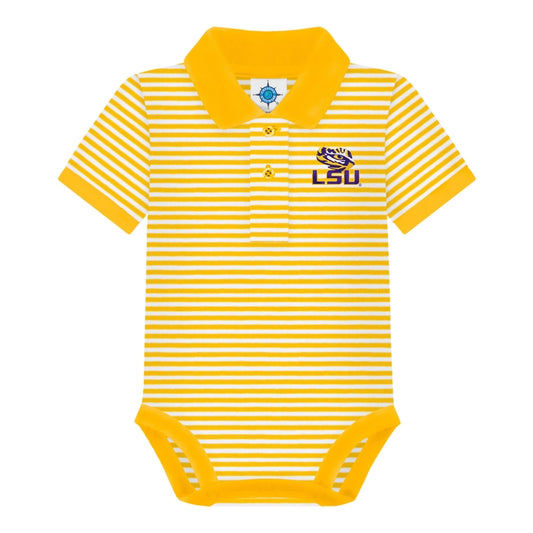 LSU Gold Striped Polo Bodysuit