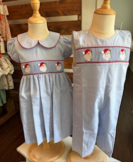 Santa Smocked Lt Blue Dress