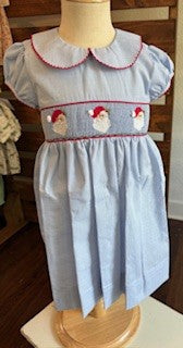 Santa Smocked Lt Blue Dress