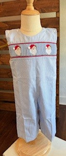Santa Smocked Lt Blue Jon Jon