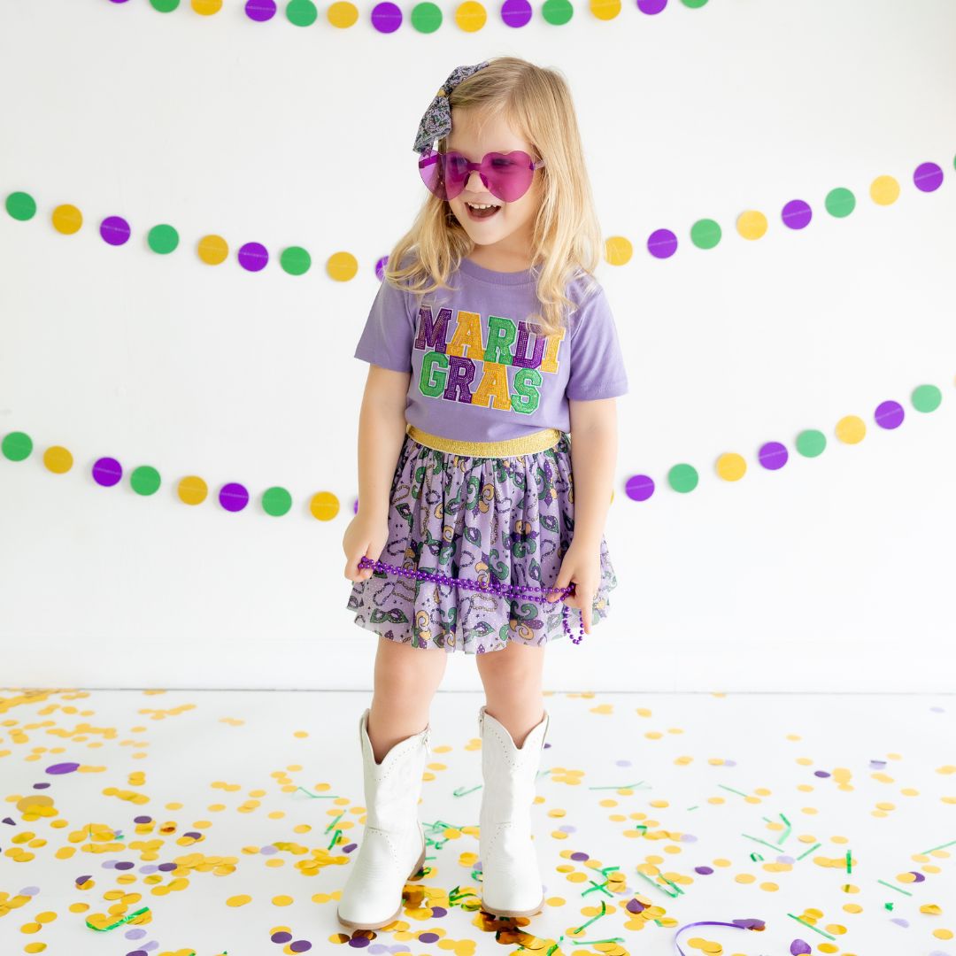 Mardi Gras Sequin Short Sleeve T Shirt Lavender