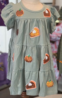 Pumpkin Pie  Sequin Tiered Ruffle Dress - Sage