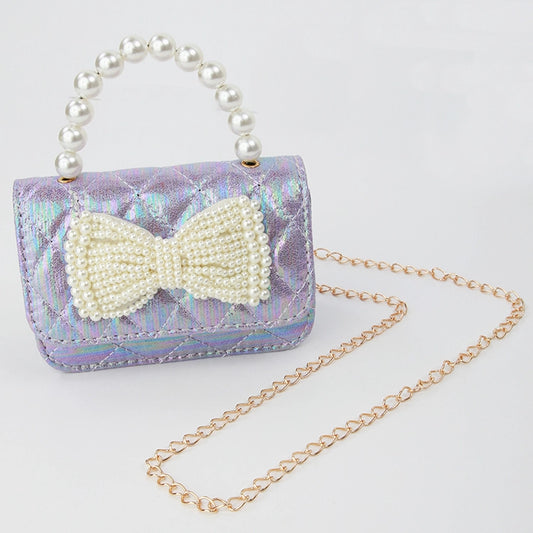 Shimmer Pearl Bow Purse - lavender