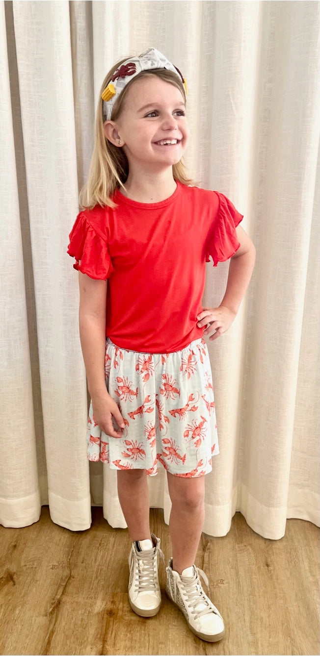 Red Ruffle Cap Sleeve Tee